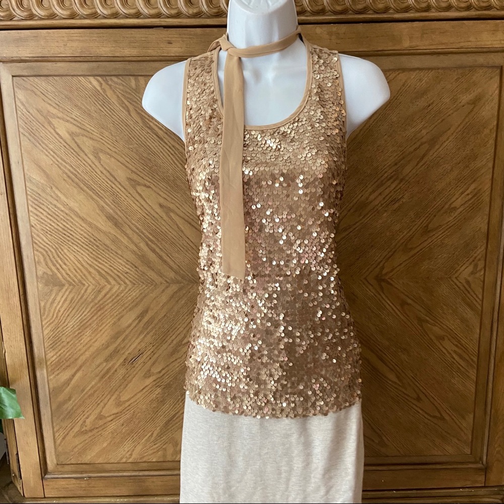 Forever21 gold sequin necktie sleeveless top
